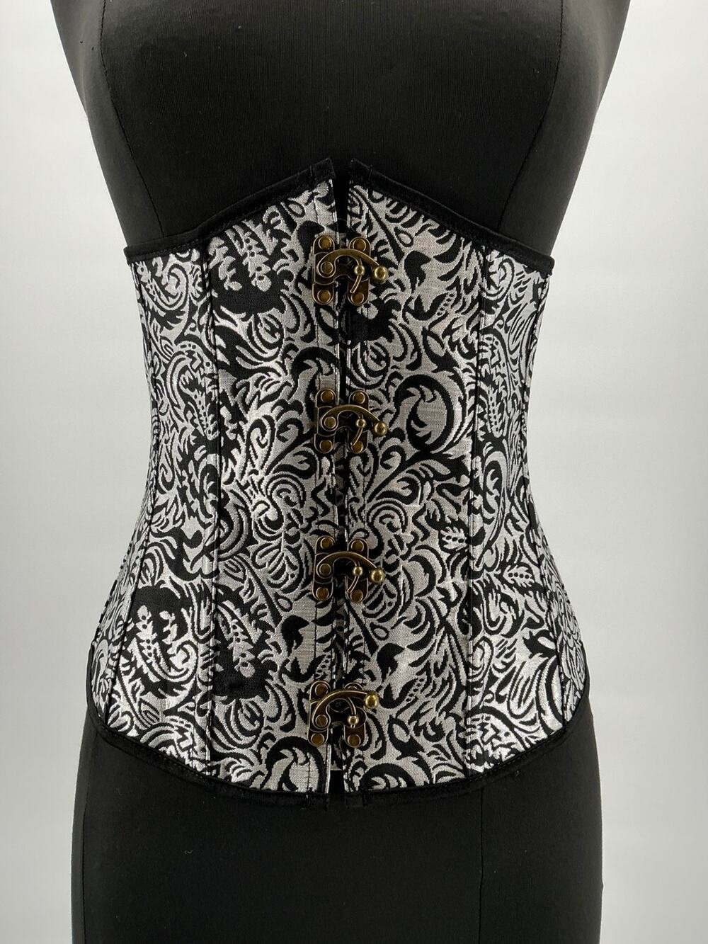 Glamtastik Black Silver Brocade Underbust Corset Busk Small